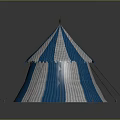 Blue And White Striped Canvas Tent With Spire Top And Support Poles