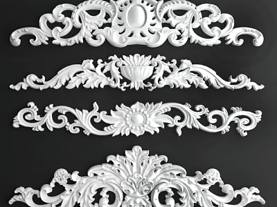 Intricate White Ornamental Carvings With Floral And Curved Patterns For Furniture Wall Architectural Decor 3d model