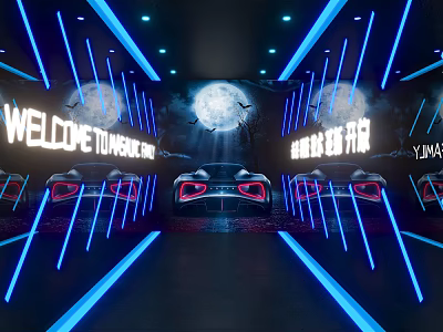 Modern Office Corridor Interior With LED Strip Lighting And Wall Decor Elements 3d model