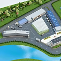 Industrial Plant Complex Aerial View Featuring Multiple Buildings Greenery Waterfront And Roads