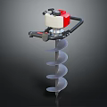 Red And White Gas Powered Earth Auger With Black Handle And Spiral Drill Bit