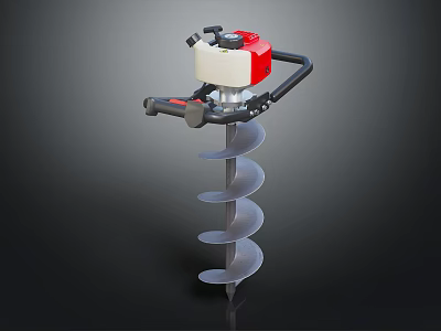 Red And White Gas Powered Earth Auger With Black Handle And Spiral Drill Bit 3d model