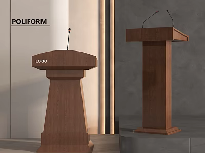 Elegant Wooden Podiums Two POLIFORM with LOGO and Microphones in Modern Design 3d model