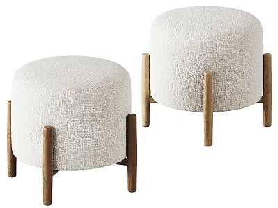 White Textured Upholstered Sofa Stools With Light Wooden Legs For Living Room 3d model