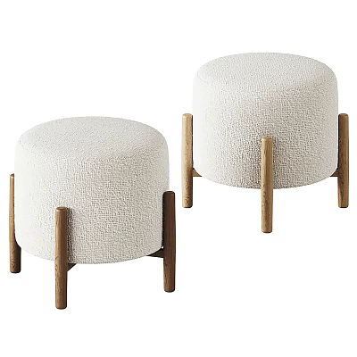 White Textured Upholstered Sofa Stools With Light Wooden Legs For Living Room 3d model