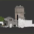 Detailed Old Style Building Model With Tile Roof Balcony Stairs And Green Plant