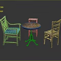 Decorative Wooden Furniture Set With Round Table Two Chairs Blue Cushion And Side Table