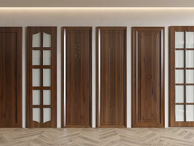 Various Designed Wooden Doors With Glass Panels And Carved Details On 3d model