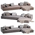 Gray Fabric Sectional Sofa With Multiple Pillows And Cozy Throw Blanket Different Angles 3d model