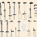 Modern Black Shower Systems With Wall Mounted Handheld And Rainfall Heads 3d model
