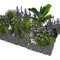 Lush Flower Garden with Purple Blooms Green Leaves White Rabbit Decor and Gravel Ground