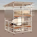 Outdoor Multi Level Shade Canopy With White Frame And Seating Area