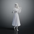 Elegant White Female Sculpture With Long Dress And Graceful Pose Carving