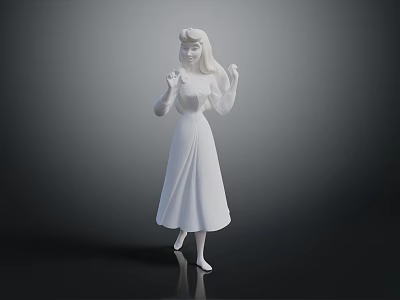 Elegant White Female Sculpture With Long Dress And Graceful Pose Carving 3d model