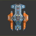 Blue And Orange Futuristic Spaceship With Complex Structure And Detailed Engines 3d model