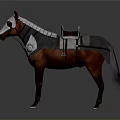 Brown Horse Wearing Medieval Armor And Saddle With Metal Details
