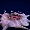 Purple Pink Biological Organism With Long Tentacles And Central Circular Structure On Dark Blue Background