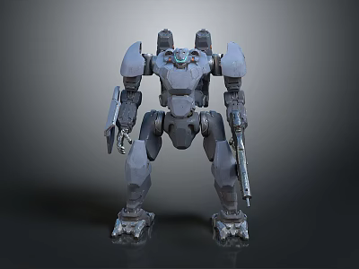 Futuristic Sci Fi Mech Warrior With Shield And Plasma Gun Design 3d model