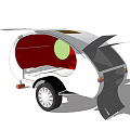 White and Red Car Trailer Featuring Round Top Structure Window Wheels and Hitch 3d model