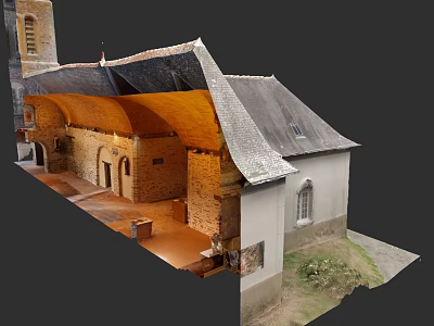Traditional European Architecture With Stone Walls Arched Doors And Sloped Roof Design 3d model