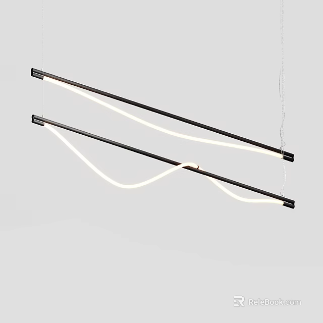 Modern Curved Linear Pendant Light With Black Metal Frame And White LED Strip 3d model 