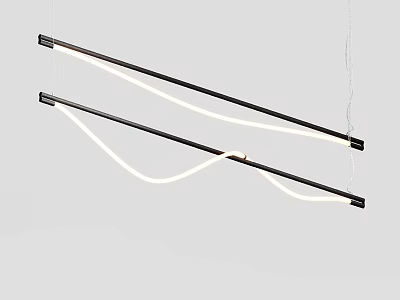 Modern Curved Linear Pendant Light With Black Metal Frame And White LED Strip 3d model