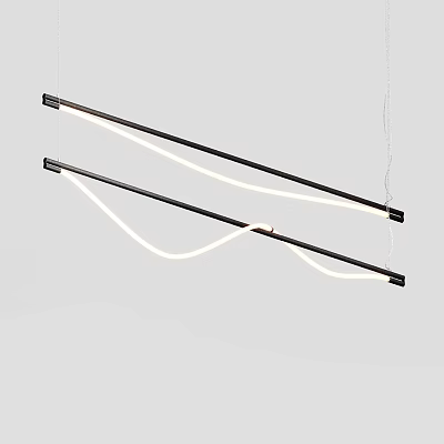 Modern Curved Linear Pendant Light With Black Metal Frame And White LED Strip 3d model