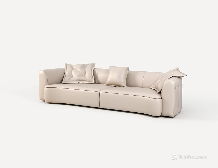 Modern Beige Leather Multi Person Sofa With Comfortable Cushions And Sleek Design 3d model
