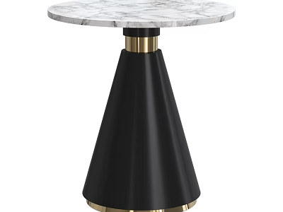 Modern Dining Table With White Marble Top And Black Conical Base Gold Accents 3d model