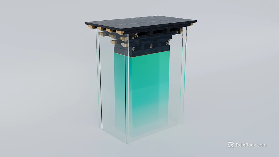 Pedestal Style Display Cabinet With Transparent Glass Black Top And Green Gradient Interior 3d model 