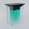 Pedestal Style Display Cabinet With Transparent Glass Black Top And Green Gradient Interior