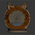 Woven Decorative Ornament Set With Cat Ear Design Orange Fur Trim And Blue Cushion