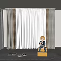 Layered White Sheer And Brown Curtains In Room With Yellow Box And Doll
