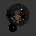 3D Boar Warrior Character In Armor Holding Spiked Hammer On Stone Pedestal