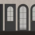 Modern Black Hinged Doors With Arched Rectangular Frosted Glass Panels And Brass Handles