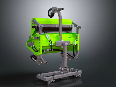 Green Mechanical Device Featuring Metal Frame Wheels And Connecting Components 3d model