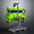 Green Mechanical Device Featuring Metal Frame Wheels And Connecting Components 3d model