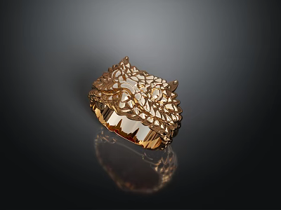 Elegant Gold Ring With Intricate Patterns On Black Background Showing Reflection 3d model