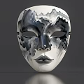 Artistic Black And White Ink Painting Style Mask With Mountain Pattern And Facial Features