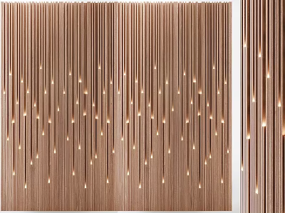 Modern Elegant Bed Background Wall Interior Design With Wooden Slats And LED Strip Lighting 3d model