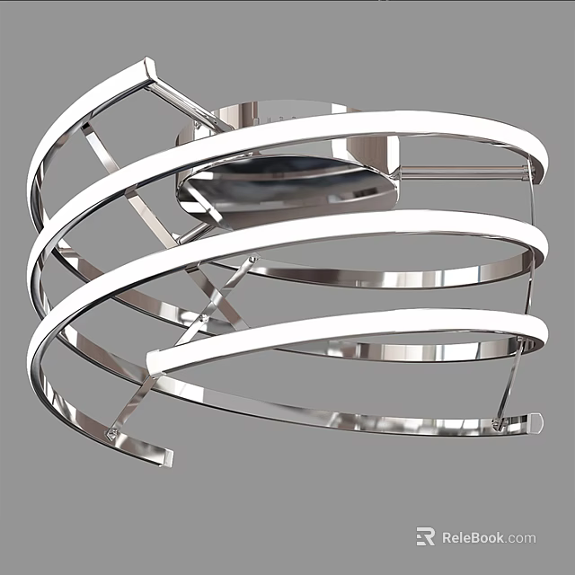 Modern Sleek Metal Chandelier Featuring Circular Curved Geometric Layered Rings Design 3d model 
