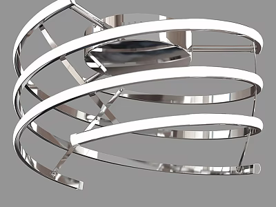 Modern Sleek Metal Chandelier Featuring Circular Curved Geometric Layered Rings Design 3d model
