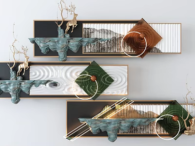Modern Wall Decor With Geometric Patterns Deer Ornaments And Circular Accents 3d model