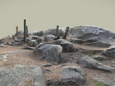 Natural Wooden Sticks And Rough Stone Boulders On Earthy Outdoor Ground 3d model