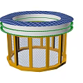 Round Trampoline Design Featuring Blue Edge Yellow Frame And White Center 3d model