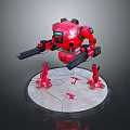 Game Movie Character Red Robot With Weapons Standing On Circular Base 3d model