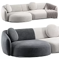 Modern Gray And Beige Sectional Sofa With Round Cushions And Throw Blanket 3d model