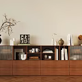 Modern Wooden Entryway Side Cabinet With Glass Doors Vase Twig Books And Decorative Items