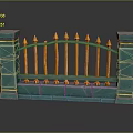Charming Landscape With Green Stone Railing Golden Spikes Green Bricks Square Pillars And Bottom Reflection