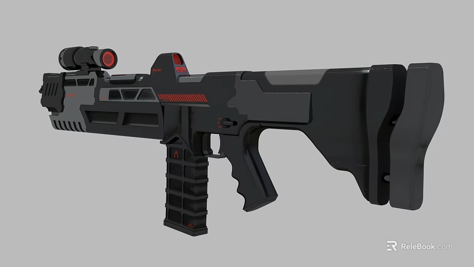 Modern Tactical Rifle with Scope Red Accents and Black Design for Military Use 3d model 